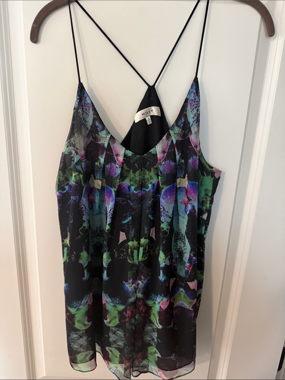 Milly Black Multi-Color Printed soft mesh Cami Top